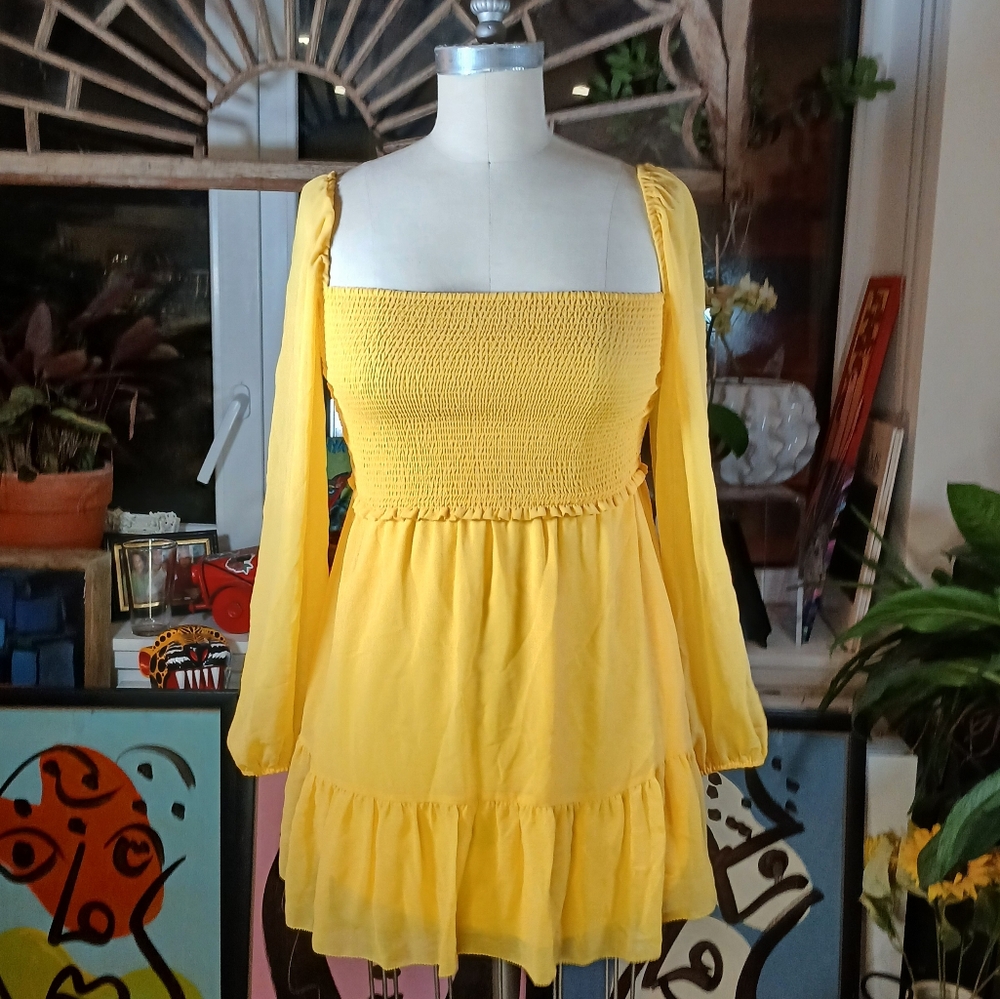 Wilfred Tempest Mini Dress Yellow Off The Shoulder Dress Size M - Picture 2 of 10